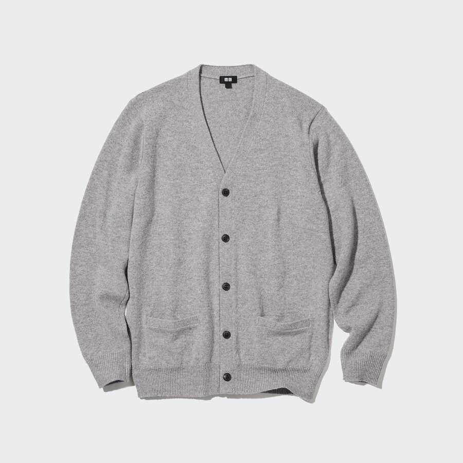 mens uniqlo premium lambswool v neck jumpers grey