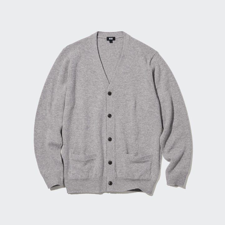 mens uniqlo premium lambswool v neck jumpers grey