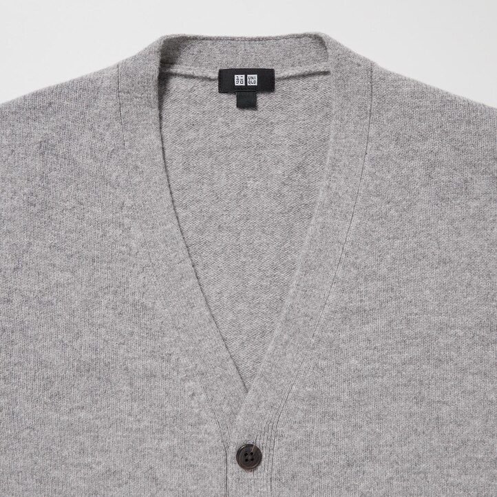 mens uniqlo premium lambswool v neck jumpers grey
