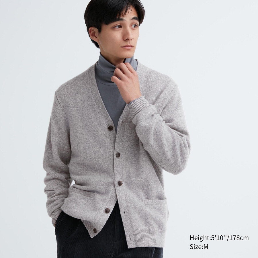 uniqlo premium lambswool v neck mens jumpers grey