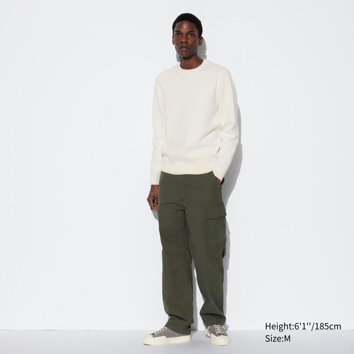 green mens uniqlo washable milano ribbed crew neck jumpers