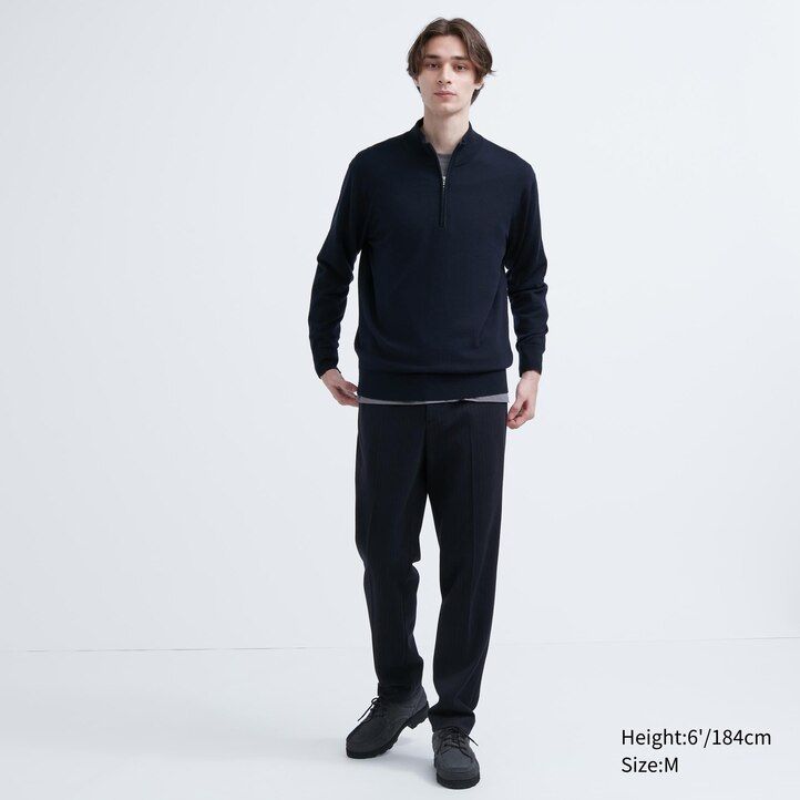 uniqlo 100pct extra fine merino half zipped mens jumpers navy