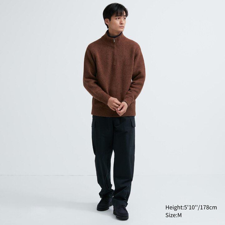 uniqlo souffle yarn half zipped mens jumpers beige