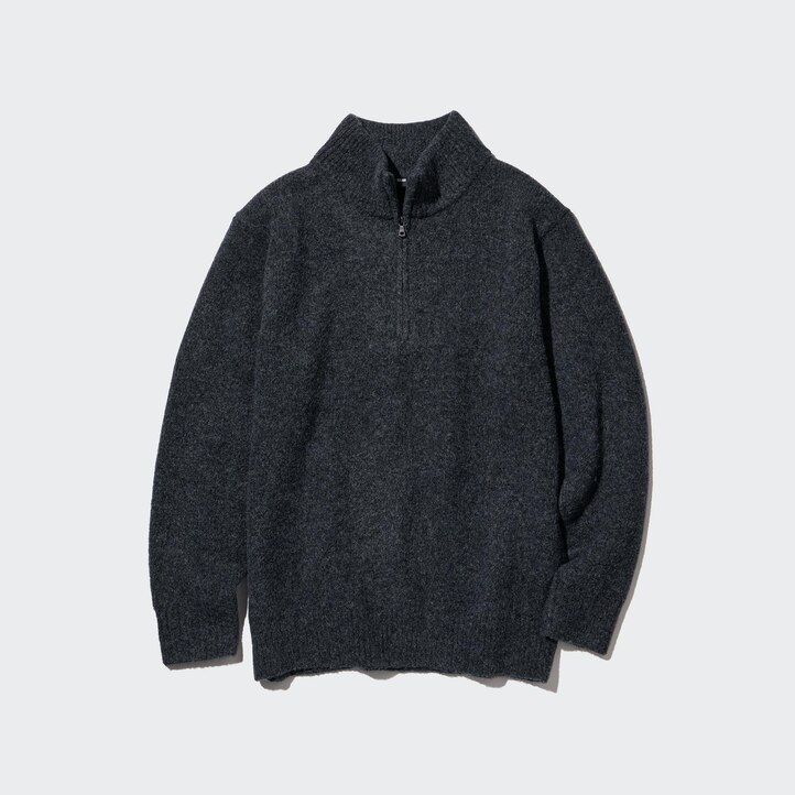 uniqlo souffle yarn half zipped mens jumpers beige