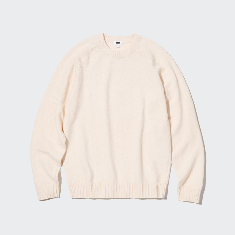 mens uniqlo premium lambswool crew neck jumpers white