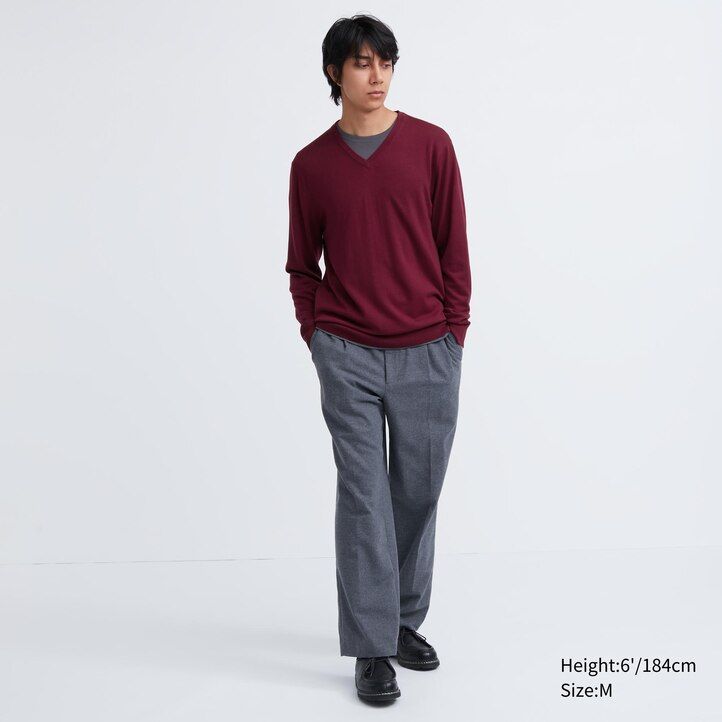 grey uniqlo 100pct extra fine merino v neck mens jumpers