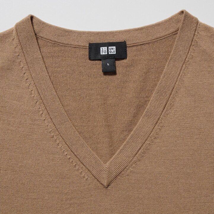 grey uniqlo 100pct extra fine merino v neck mens jumpers