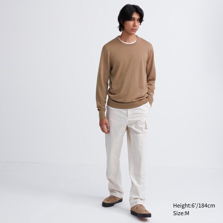 grey uniqlo extra fine merino crew neck mens jumpers