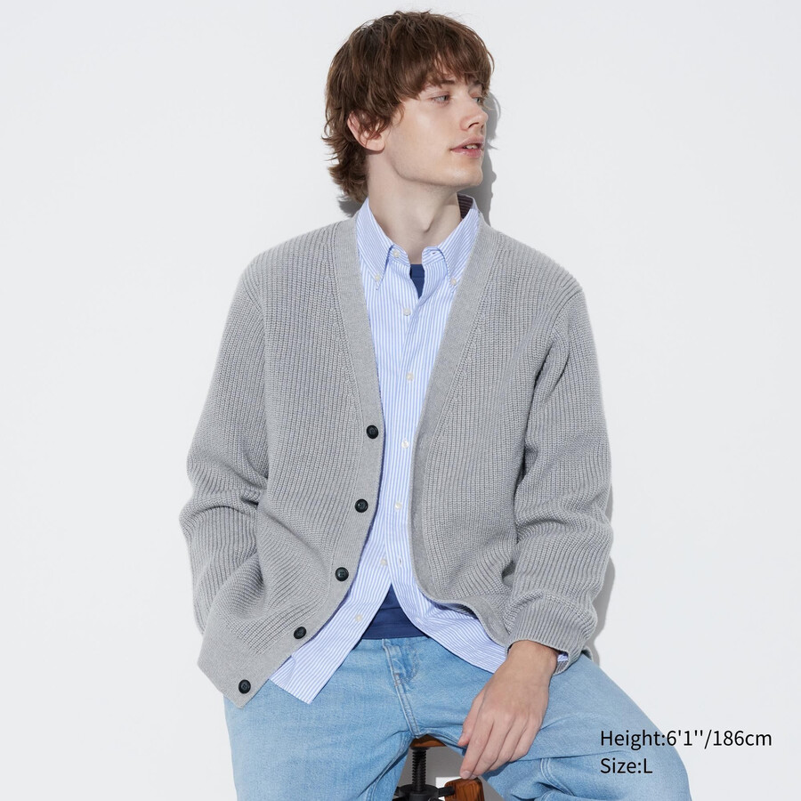 grey uniqlo middle gauge knit v neck mens jumpers