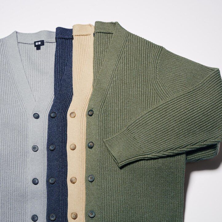 grey uniqlo middle gauge knit v neck mens jumpers