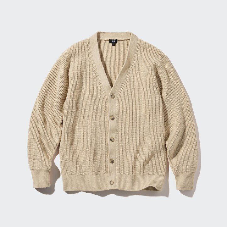 grey uniqlo middle gauge knit v neck mens jumpers