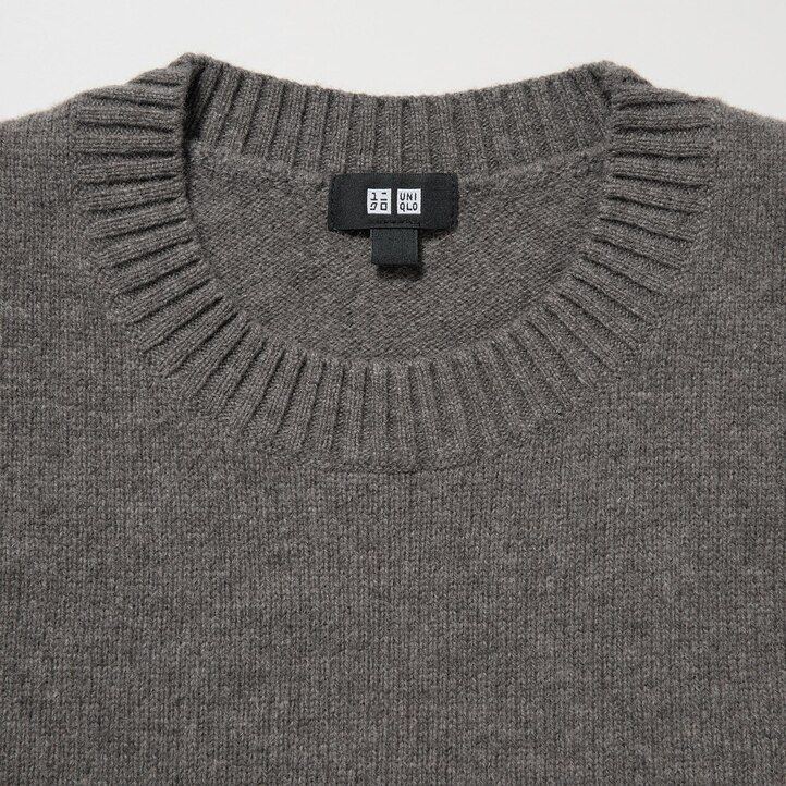 navy uniqlo premium lambswool argyle crew neck mens jumpers