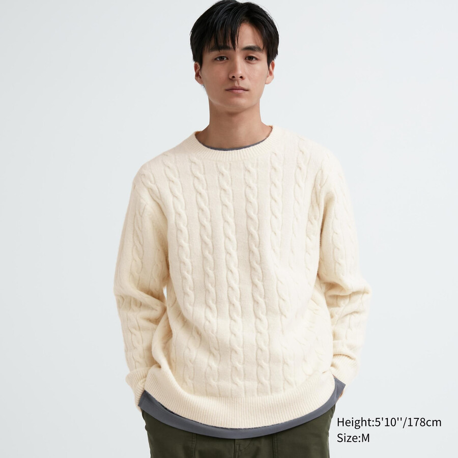 mens uniqlo souffle yarnble knit crew neck jumpers white