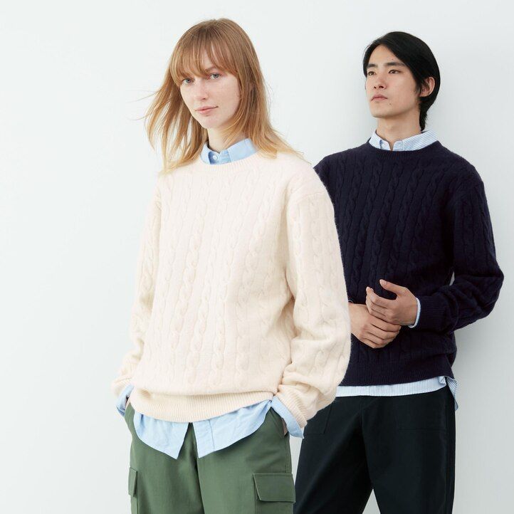 mens uniqlo souffle yarnble knit crew neck jumpers white