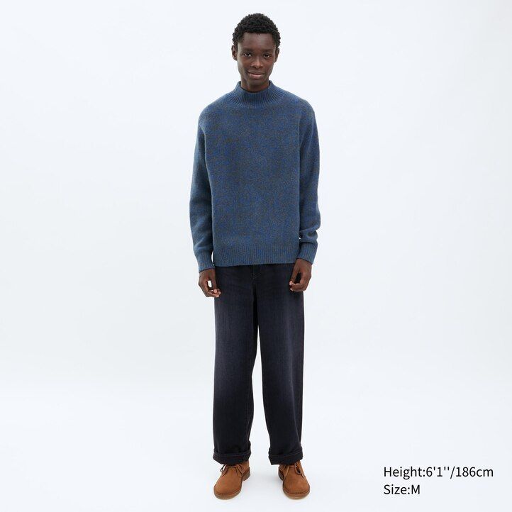 orange uniqlo souffle yarn mock neck mens jumpers
