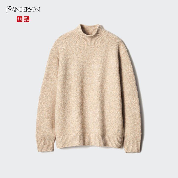 orange uniqlo souffle yarn mock neck mens jumpers