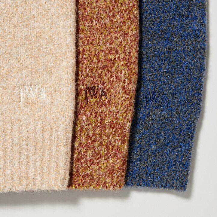 orange uniqlo souffle yarn mock neck mens jumpers