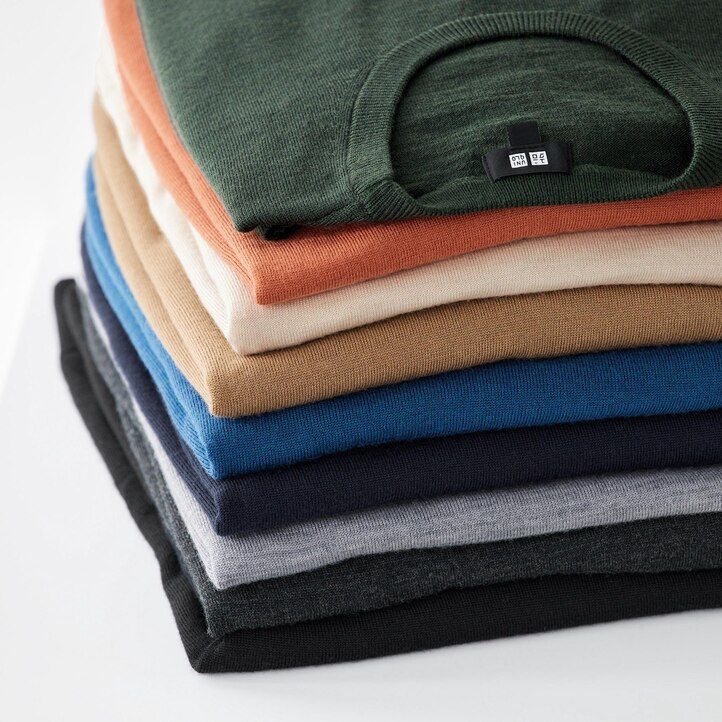 grey uniqlo 100pct extra fine merino crew neck mens jumpers