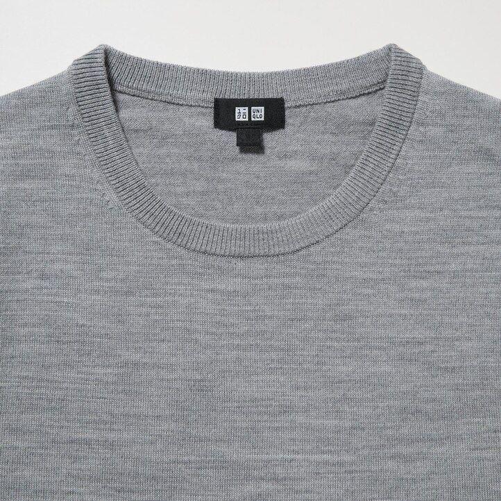 grey uniqlo 100pct extra fine merino crew neck mens jumpers