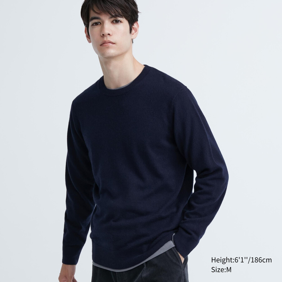 mens uniqlo 100pctshmere crew neck jumpers navy
