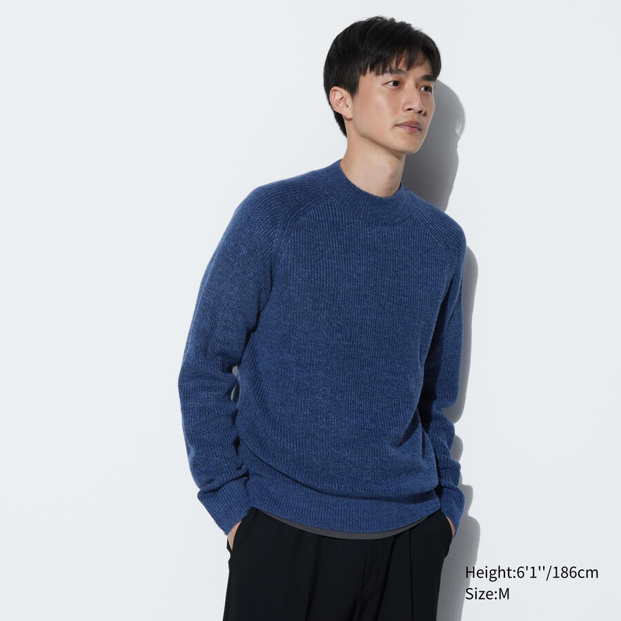 uniqlo middle gauge knit mock neck mens jumpers blue