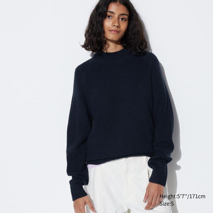 uniqlo middle gauge knit mock neck mens jumpers blue
