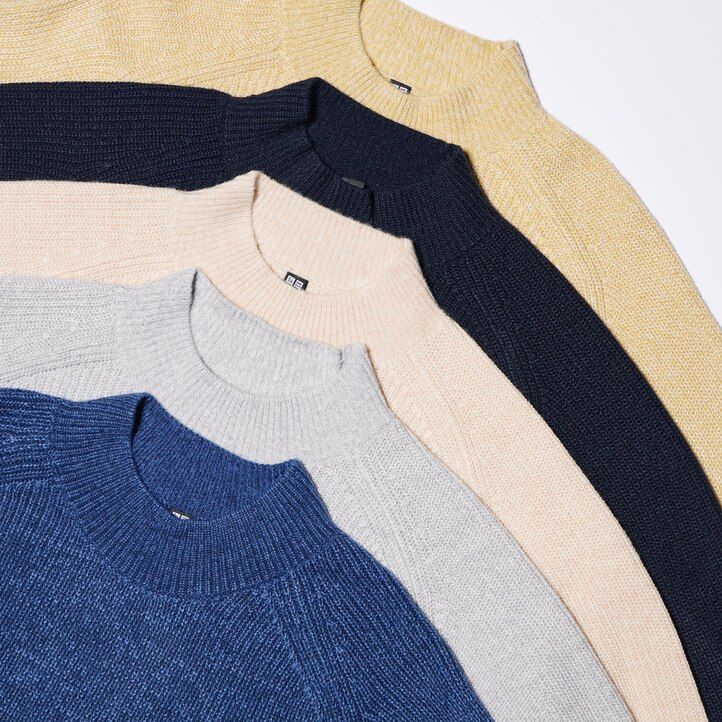 uniqlo middle gauge knit mock neck mens jumpers blue
