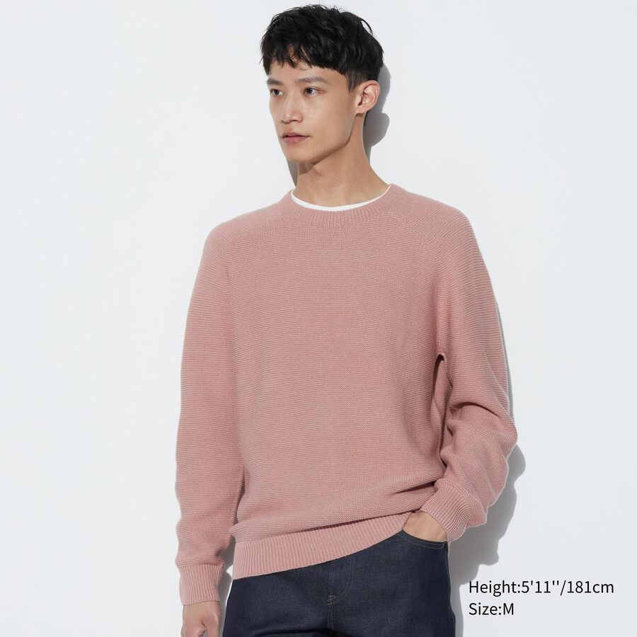 uniqlo 3d knit seamless crew neck mens jumpers pink