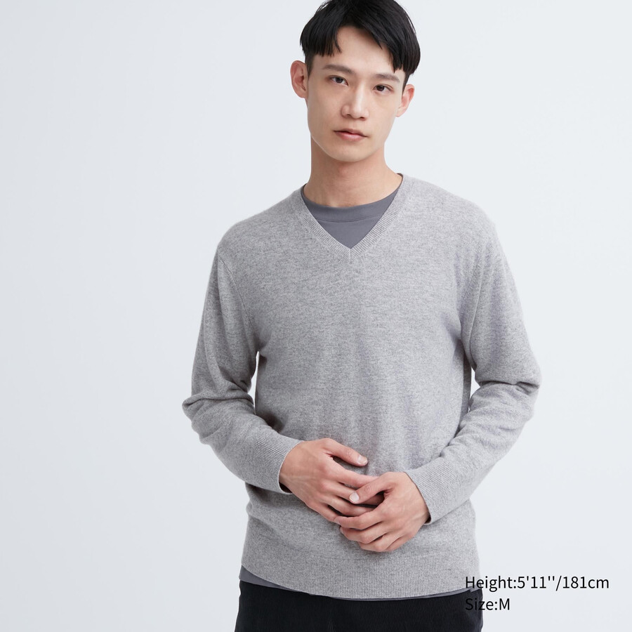 grey mens uniqlo 100pctshmere v neck jumpers