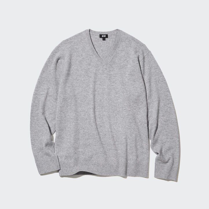 grey mens uniqlo 100pctshmere v neck jumpers