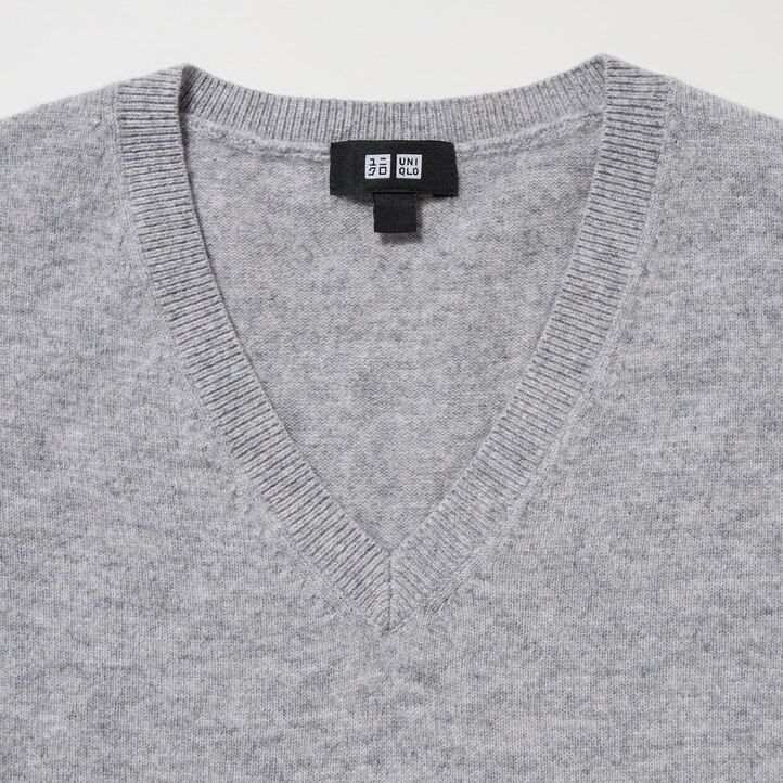 grey mens uniqlo 100pctshmere v neck jumpers