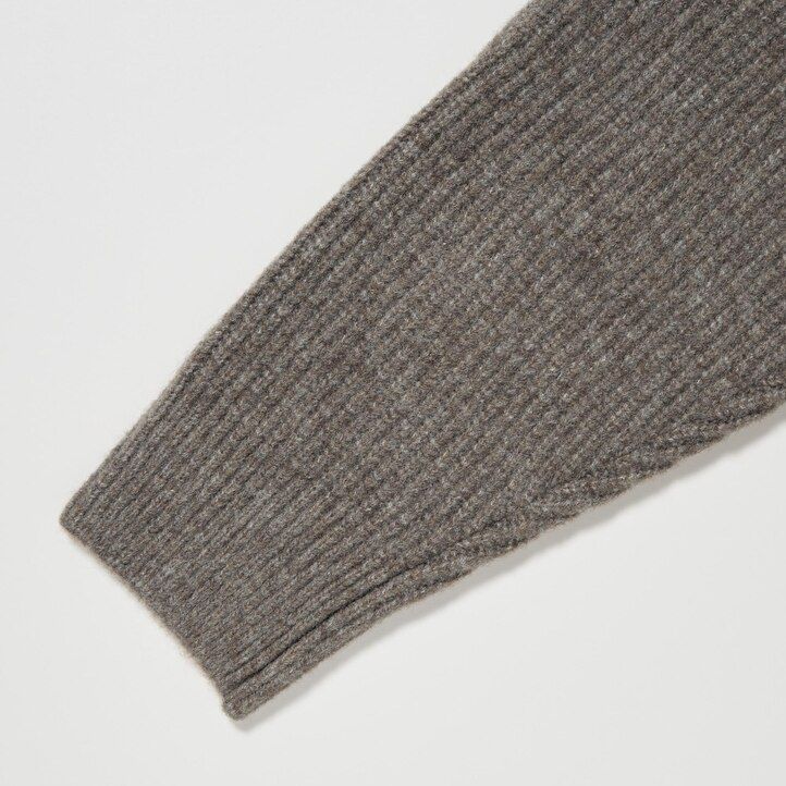 brown uniqlo souffle yarn low gauge grandad collar mens jumpers