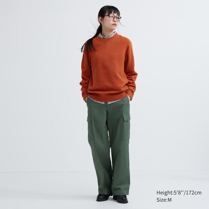 orange uniqlo premium lambswool crew neck mens jumpers
