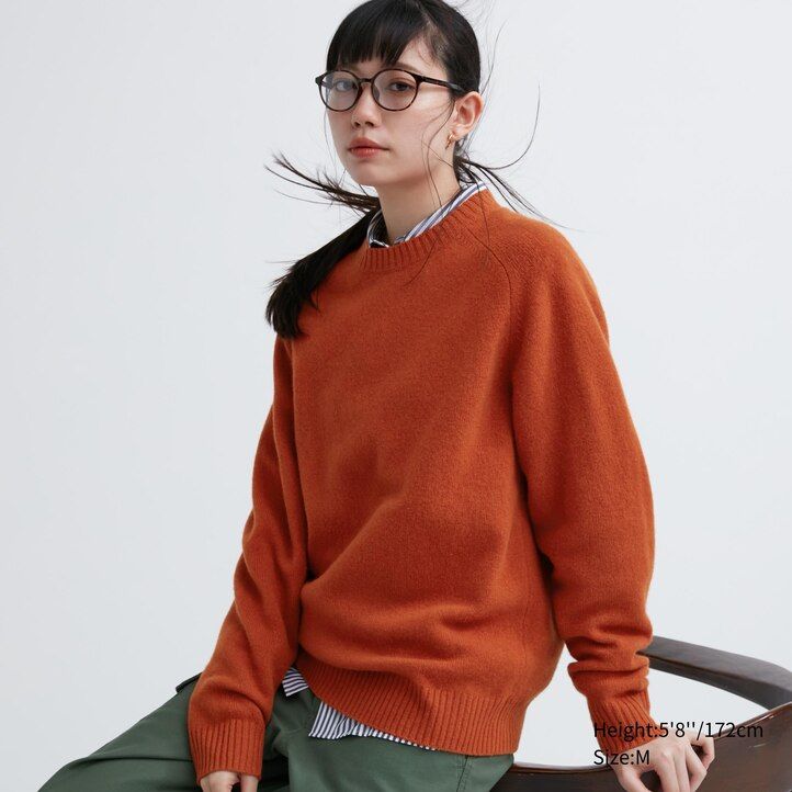 orange uniqlo premium lambswool crew neck mens jumpers