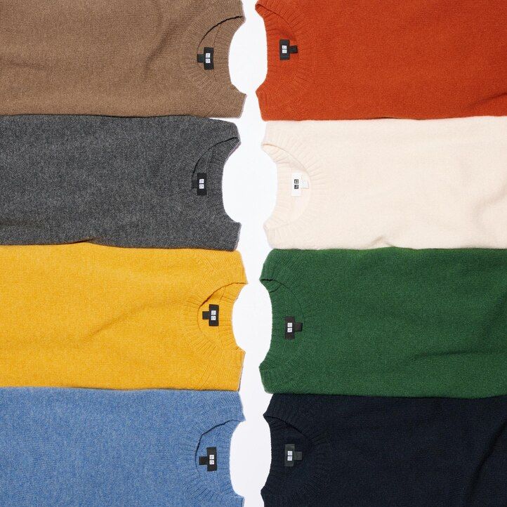 orange uniqlo premium lambswool crew neck mens jumpers