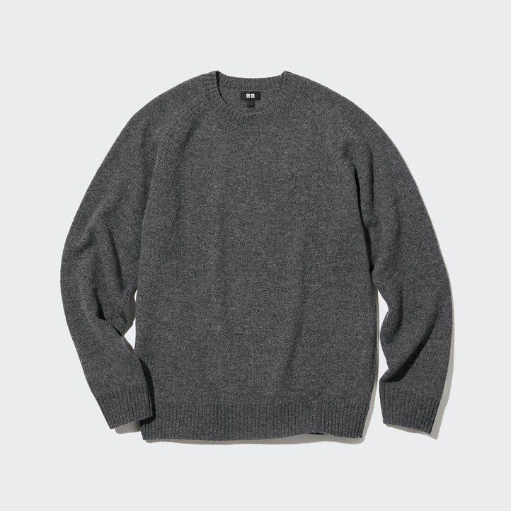 orange uniqlo premium lambswool crew neck mens jumpers