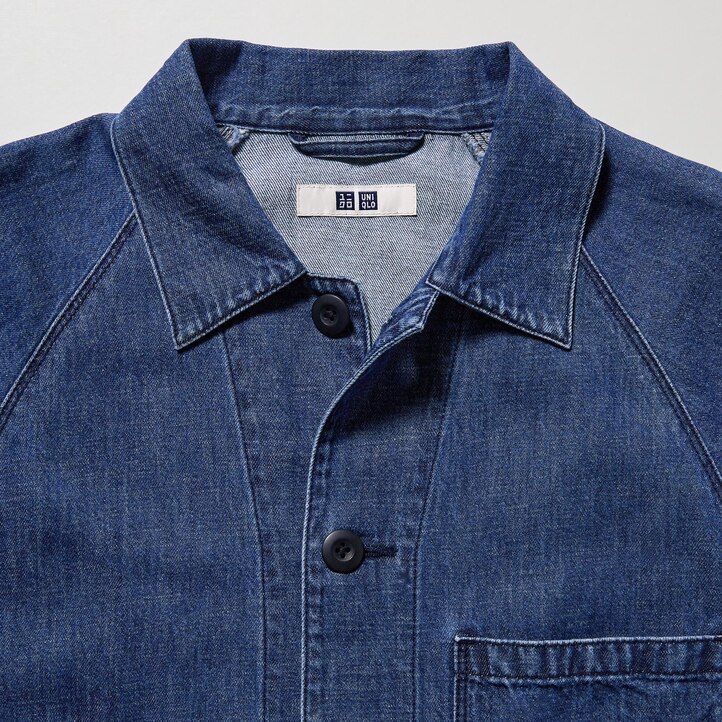blue mens uniqlo cotton linen blend utility overshirt