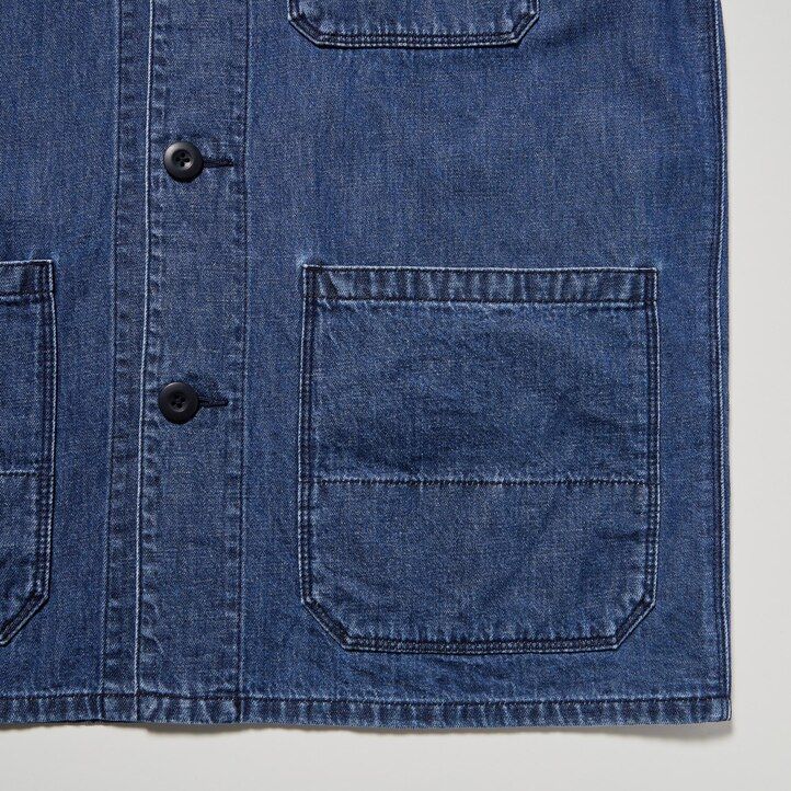 blue mens uniqlo cotton linen blend utility overshirt