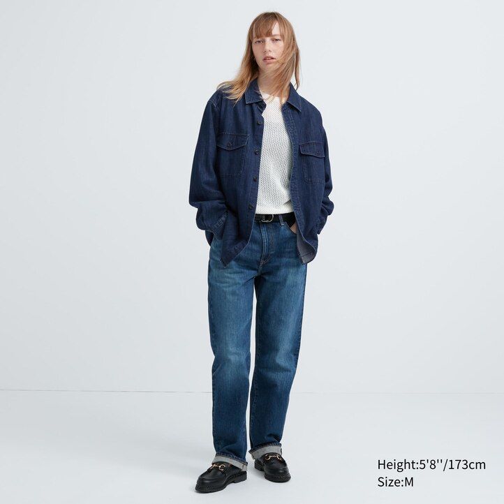 uniqlo denim oversized utility mens overshirt blue