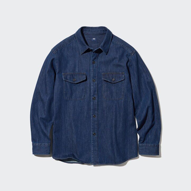uniqlo denim oversized utility mens overshirt blue