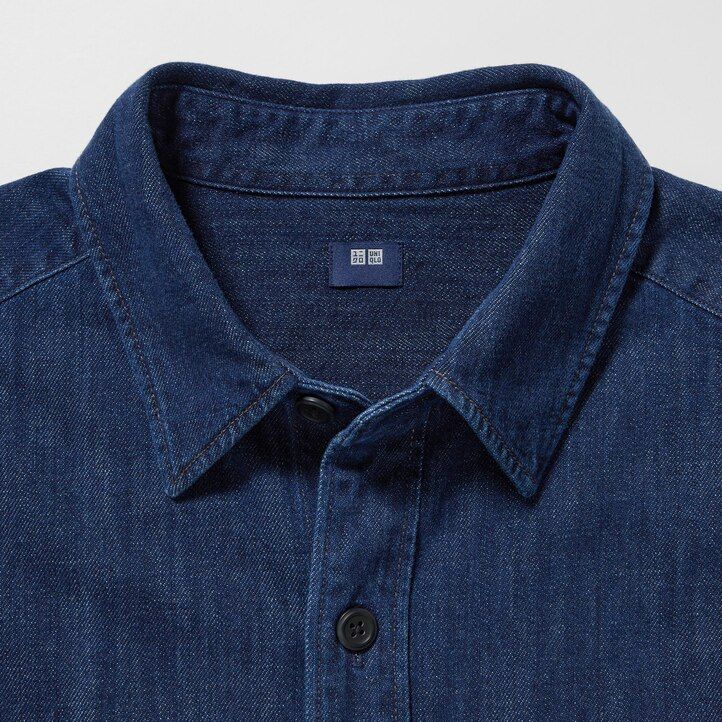 uniqlo denim oversized utility mens overshirt blue
