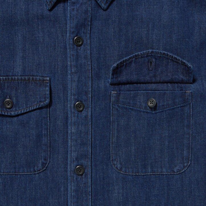 uniqlo denim oversized utility mens overshirt blue