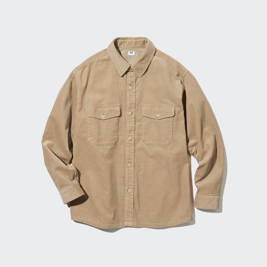 mens uniqlo corduroy oversized work overshirt beige