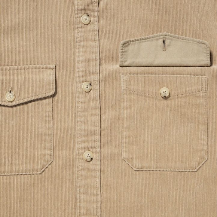 mens uniqlo corduroy oversized work overshirt beige