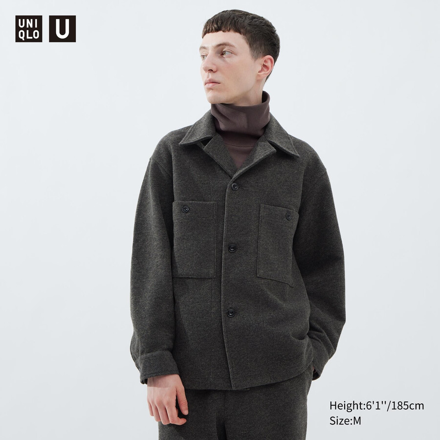 uniqlo fleece jersey mens overshirt grey