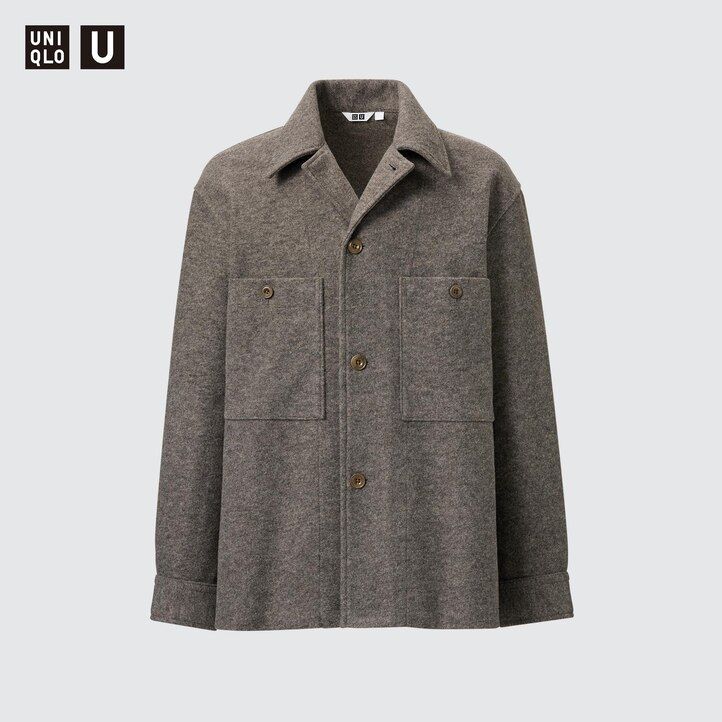 uniqlo fleece jersey mens overshirt grey