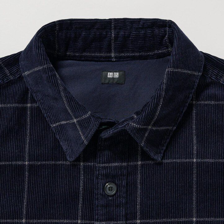 navy mens uniqlo corduroy oversized checked overshirt