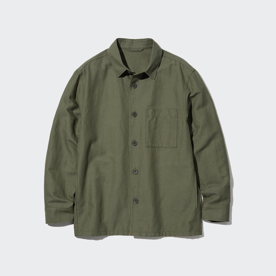 olive mens uniqlo cotton linen overshirt