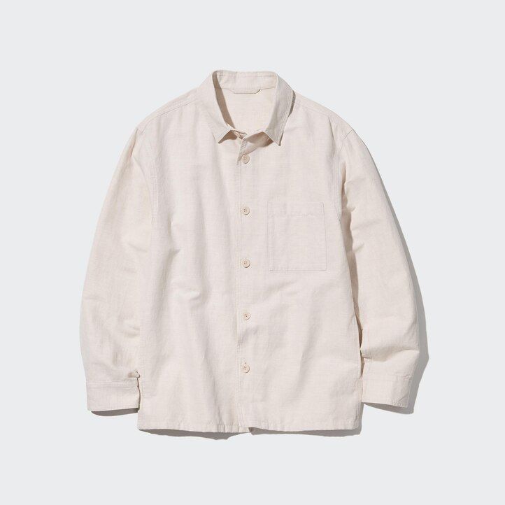 olive mens uniqlo cotton linen overshirt