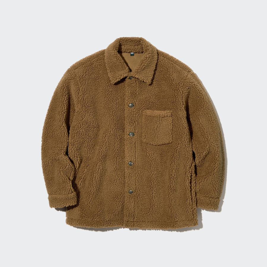 uniqlo windproof outer fleece mens overshirt brown